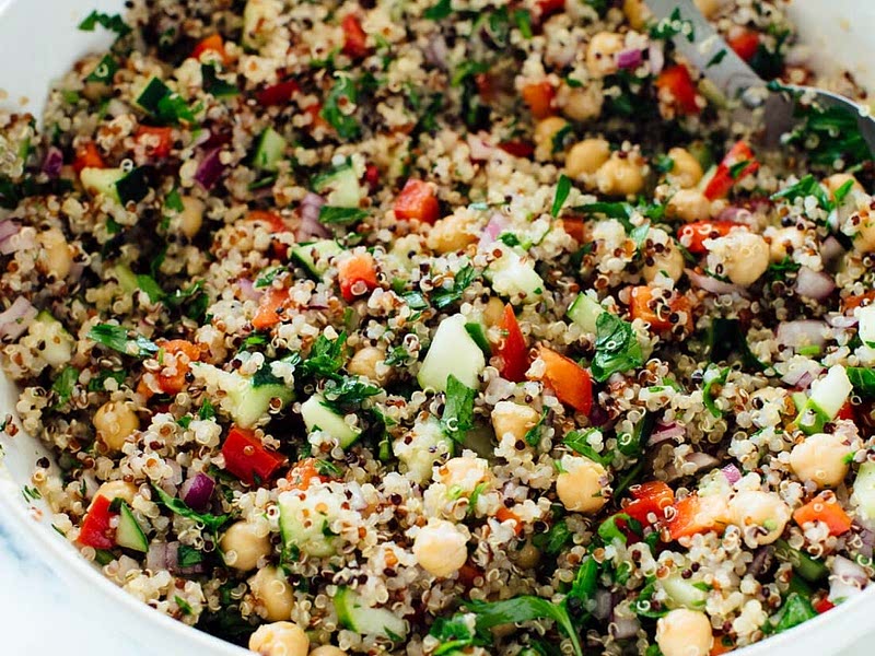 Roasted vegetable and chickpea quinoa salad Recipe Samsung Food