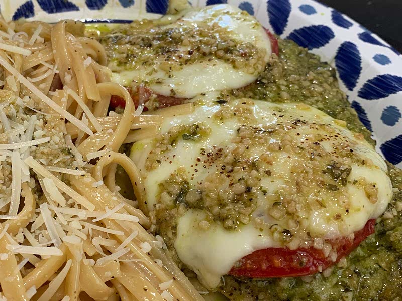 Basil Pesto Tomato Mozzarella Chicken Bake Recipe — Samsung Food