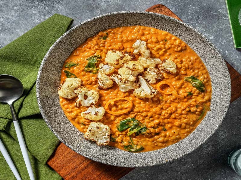 North Indian Style Cauliflower & Lentil Dal with Caramelised Onion and