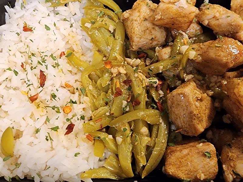 Garlic Butter Pork Bites with Lemon Green Beans Recipe Samsung Food