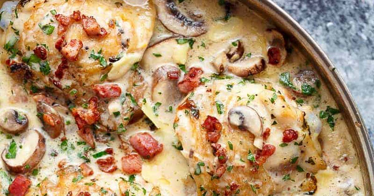 Creamy Baked Chicken Thighs with Mushrooms & Bacon Recipe — Samsung Food