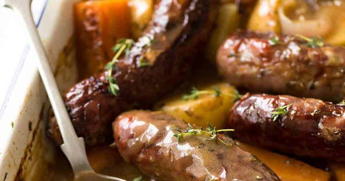Oven Baked Sausages with Potatoes, Vegetable AND Gravy! Recipe