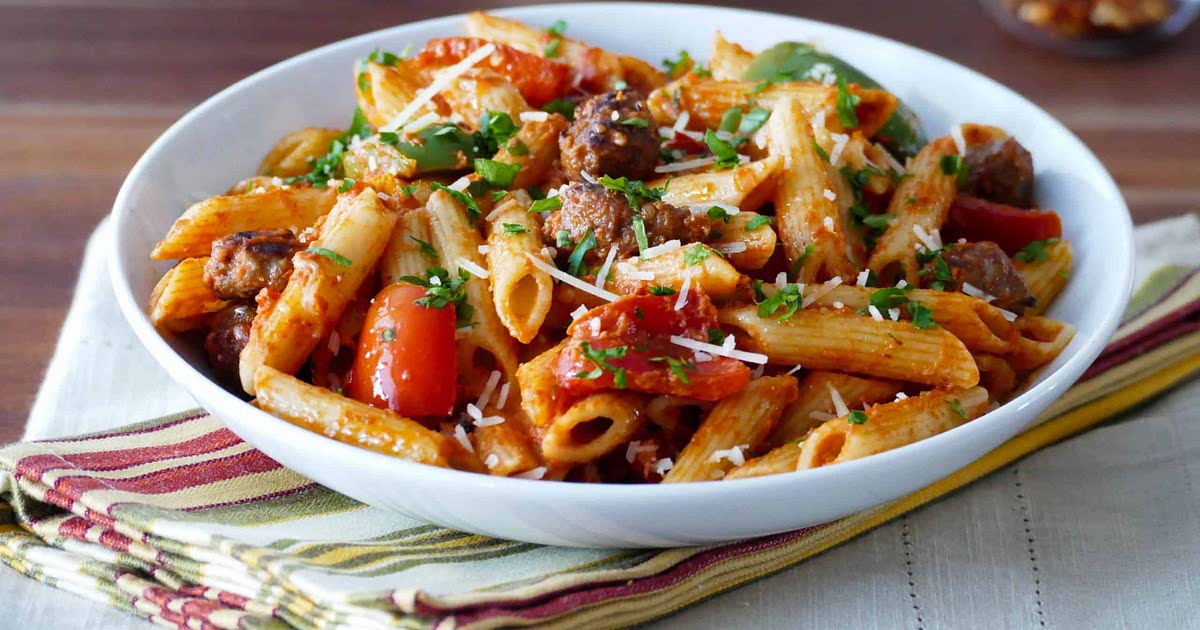 Instant Pot Pasta Penne with Sausage in Tomato Cream Sauce Recipe