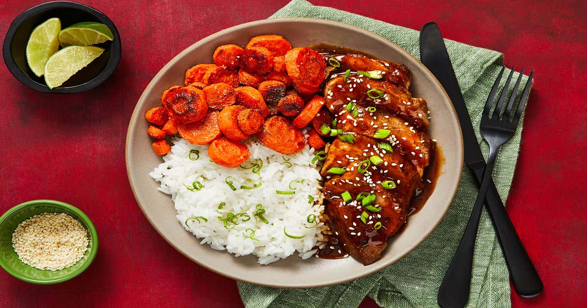 Bulgogi Pork Tenderloin with Roasted Carrots & Lime Rice Recipe Samsung Food