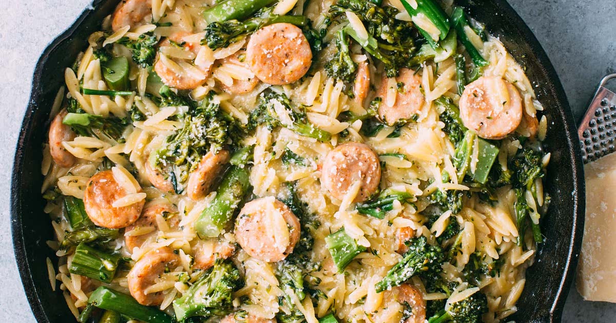 Broccolini, Chicken Sausage, and Orzo Skillet Recipe Samsung Food