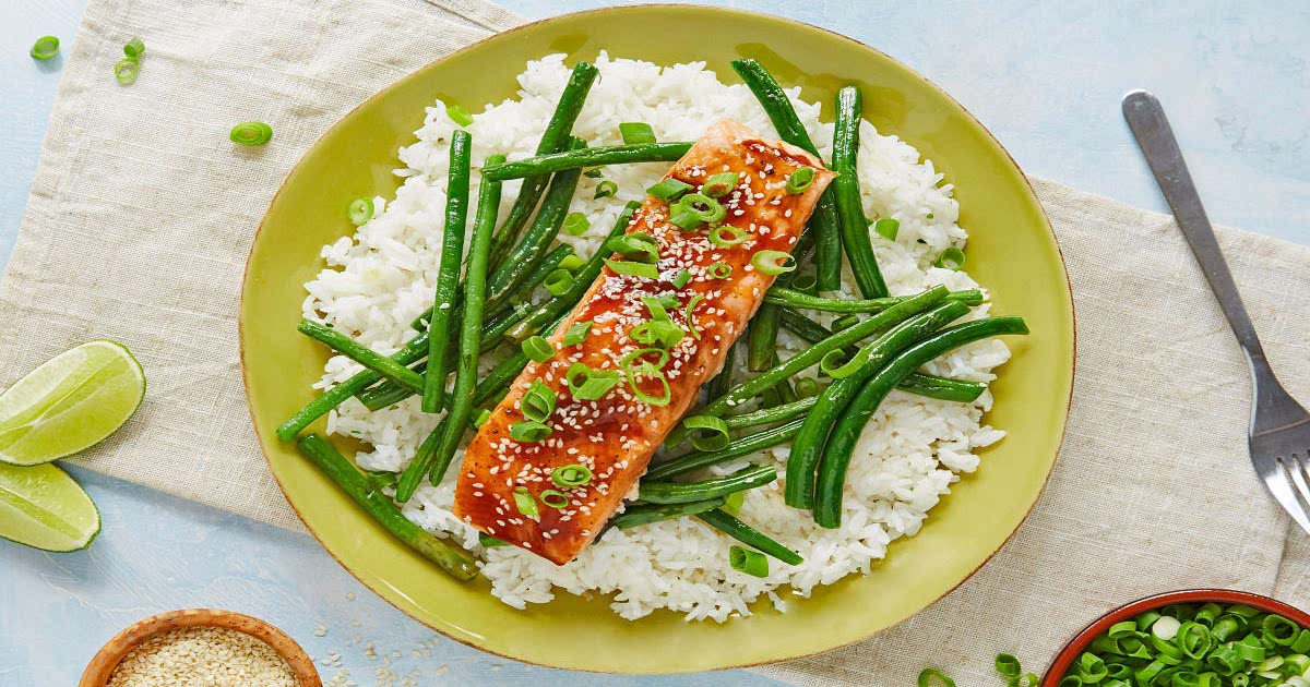 Teriyaki Salmon with Green Beans and Jasmine Rice Recipe Samsung Food