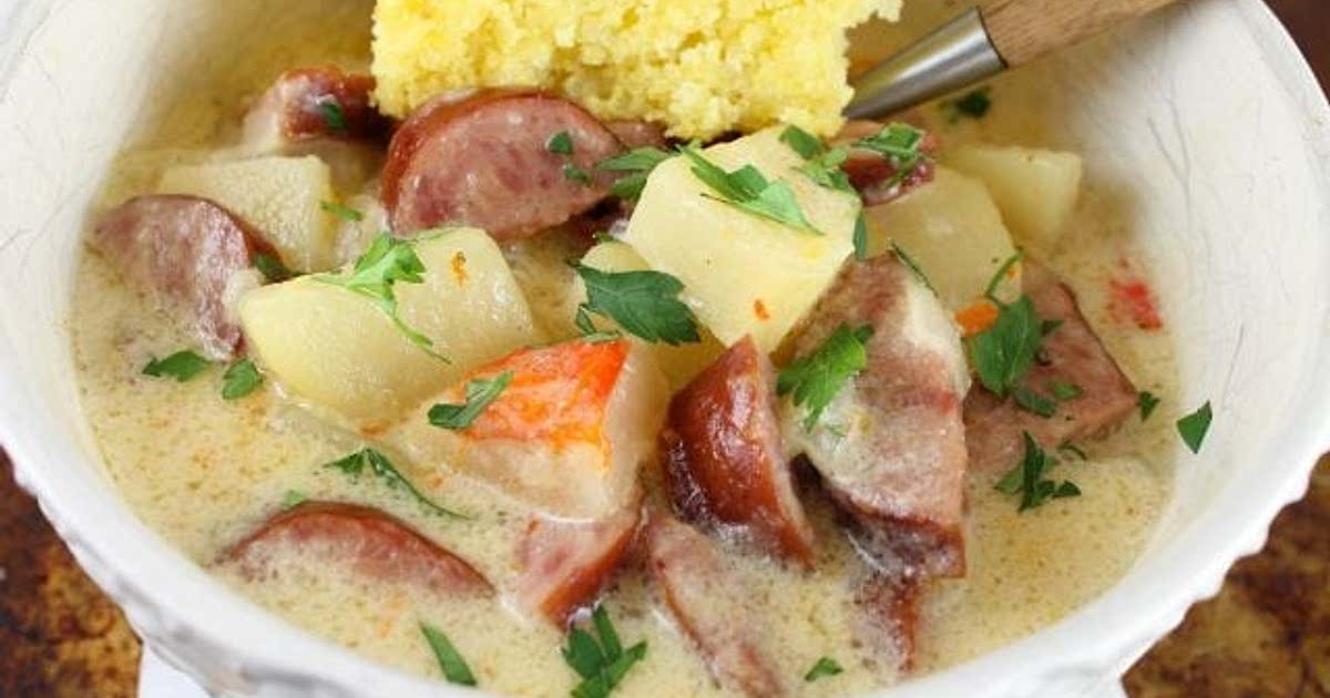 Slow Cooker Cheesy Smoked Sausage and Idaho Potato Soup Recipe