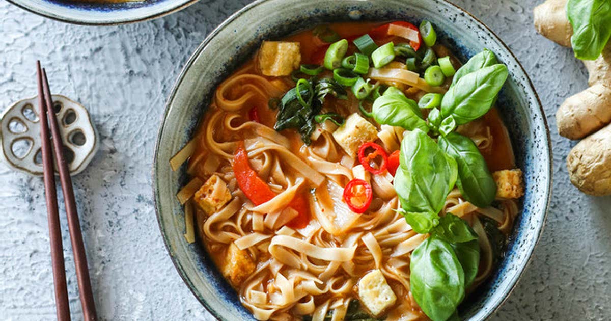 Thai Red Curry Noodle Soup with Crispy Tofu Recipe Samsung Food App
