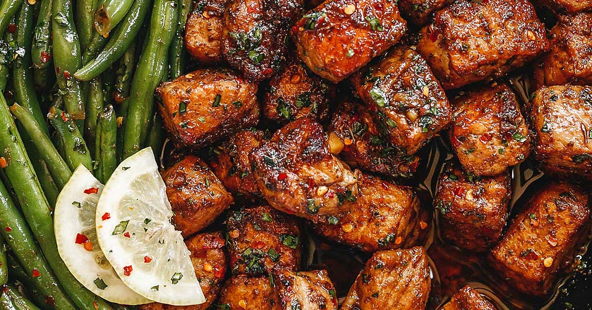 Garlic Butter Pork Bites with Lemon Green Beans Recipe Samsung Food