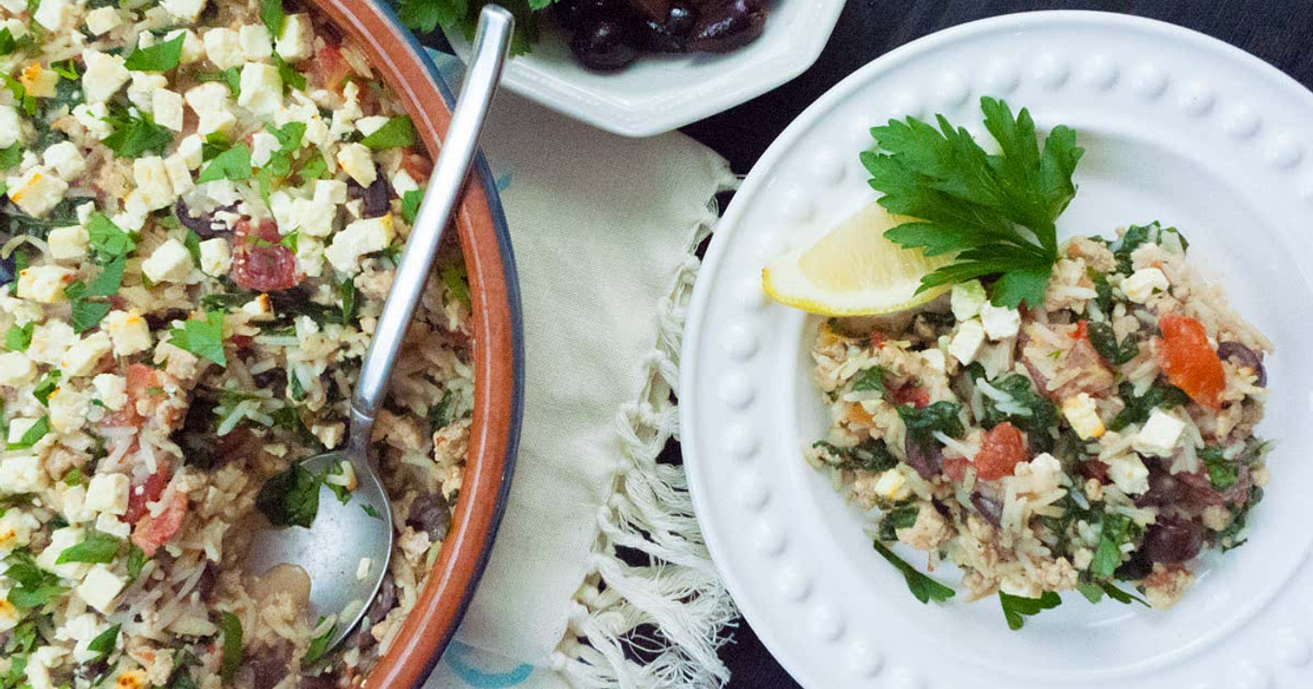 Greek Rice Casserole with Ground Turkey (LowFODMAP, Gluten Free