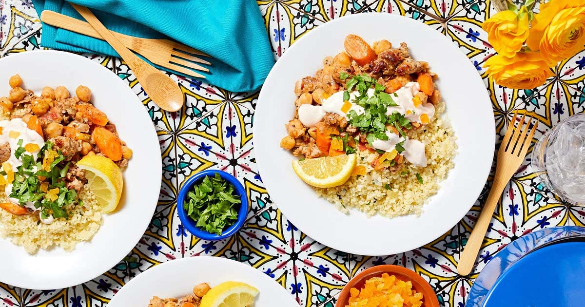 HF Moroccan Chicken Sausage Tagine with Dried Apricots and Chickpeas