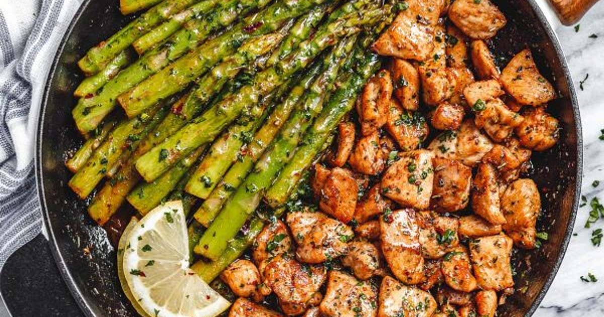 Garlic Butter Chicken Bites with Lemon Asparagus Recipe Samsung Food