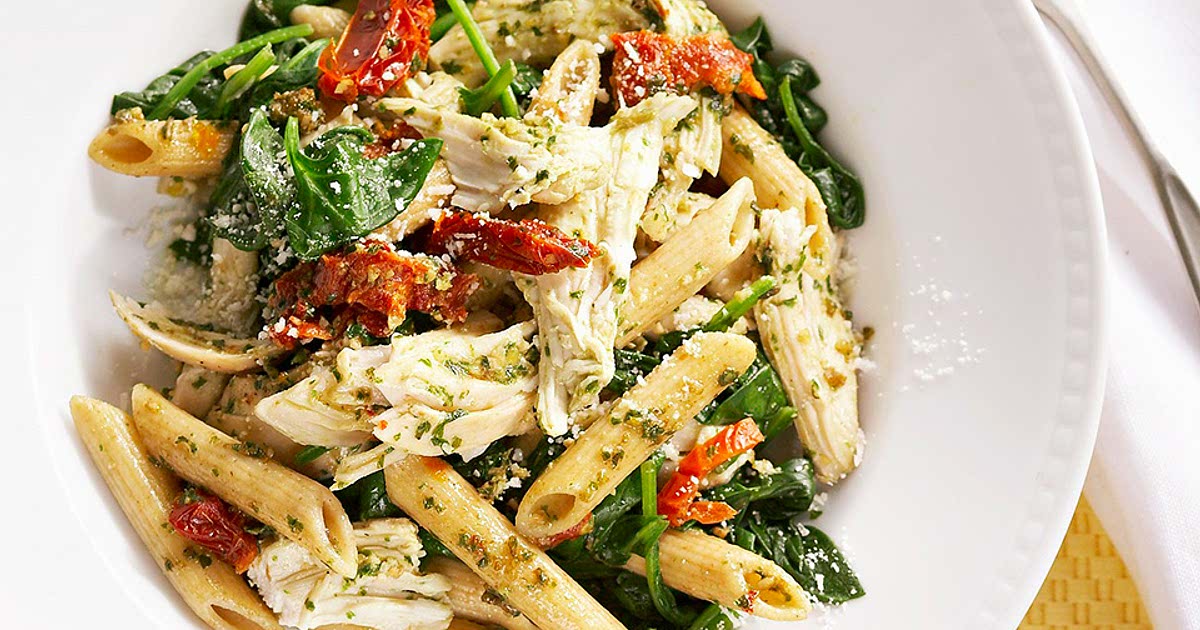 LemonGarlic Chicken Penne with Pesto and Spinach Recipe Samsung Food