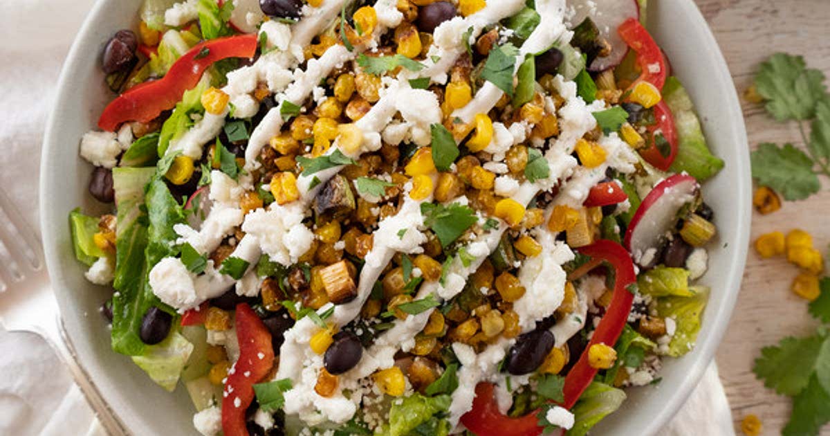 Mexican Street Corn Salad with Black Beans, Radish, Feta & Lime Crema
