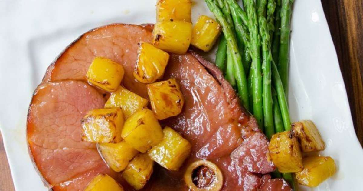 Air Fryer Ham with Pineapple and Brown Sugar Glaze