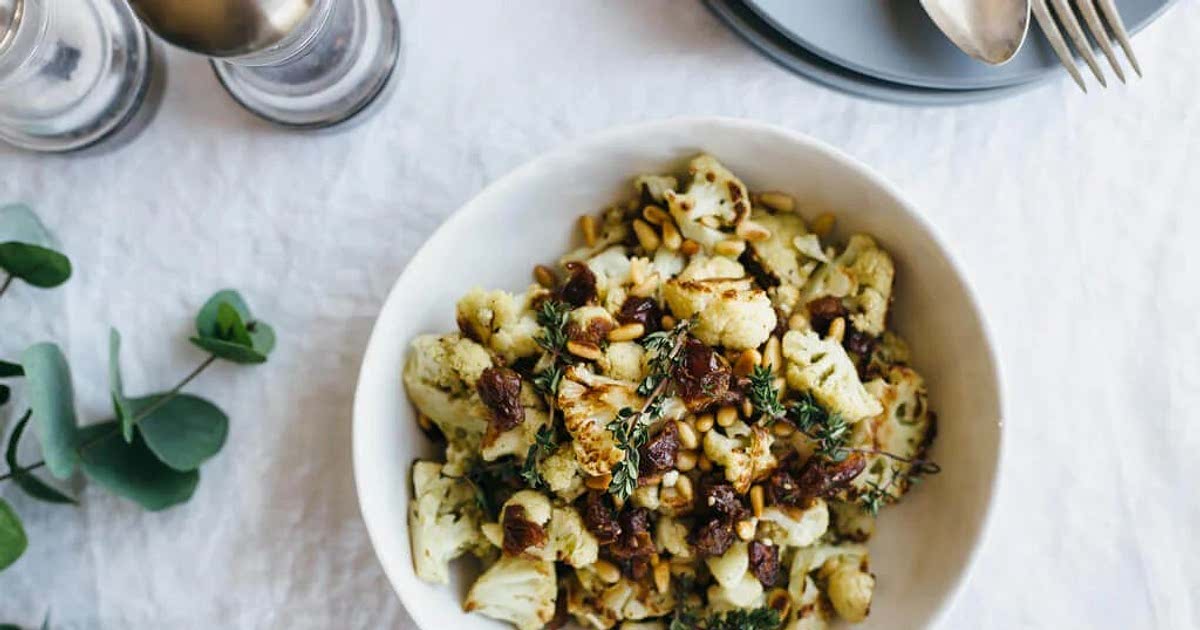Za'atar Roasted Cauliflower with Dates, Pine Nuts and Thyme Recipe