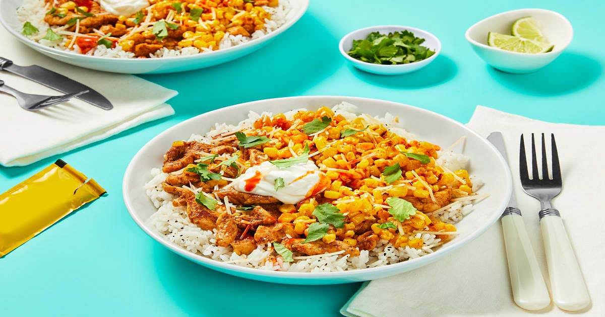 Taqueria Chicken Bowls with Corn Esquites, Sour Cream, Hot Sauce & Cilantro Recipe — Samsung Food