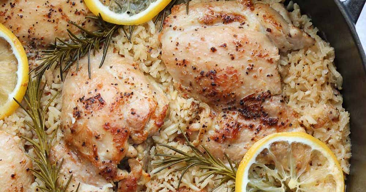 One Pan Lemon Rosemary Chicken and Rice Recipe Whisk