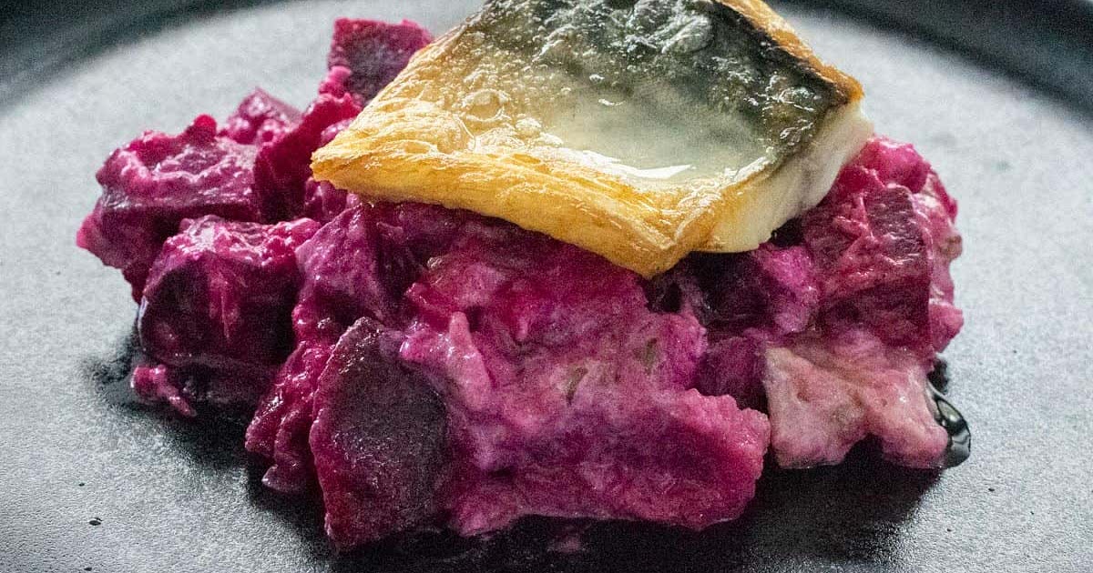 Mackerel fillet with beetroot, bramley apple and horseradish Recipe