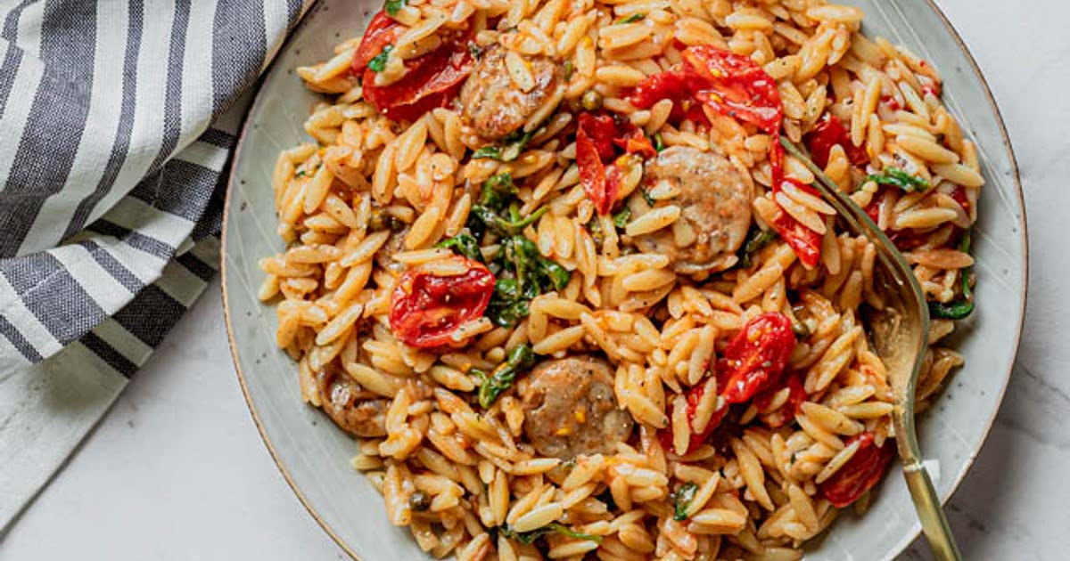 1Pot Chicken Sausage Orzo Recipe Samsung Food