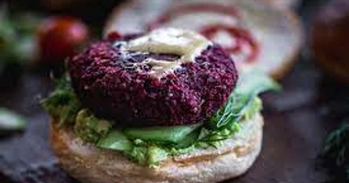 Beetroot Burger Pattie, Rainbow Slaw, Smoked Paprika Mayo & Baked Sweet