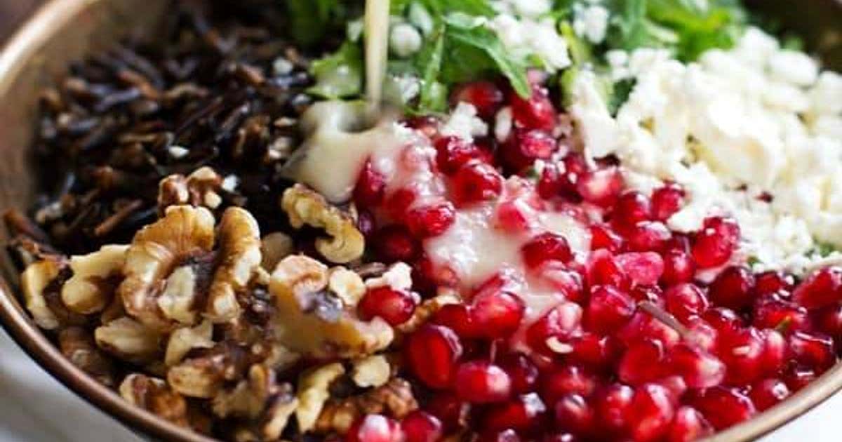 Pomegranate, Kale, and Wild Rice Salad with Walnuts and Feta Recipe