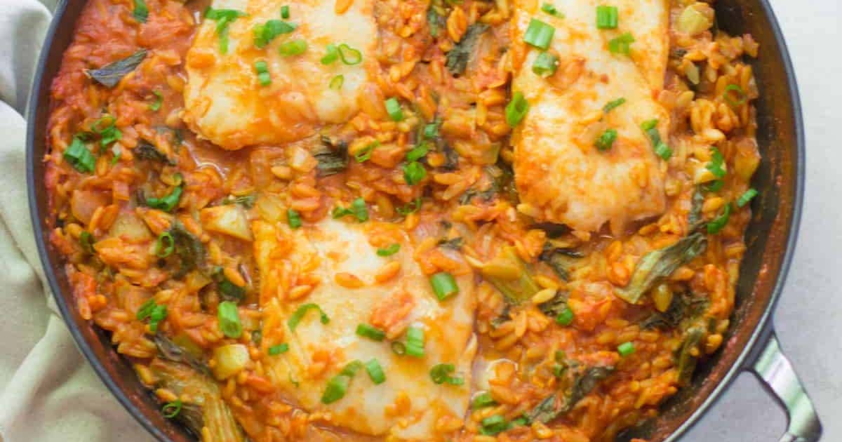 Poached cod with creamy orzo Recipe - Samsung Food