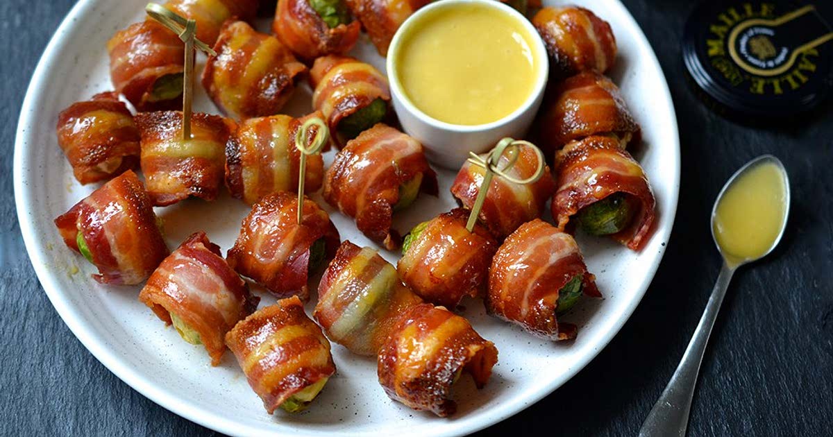 Honey Mustard Glazed Bacon Wrapped Brussel Sprouts Maille Recipe