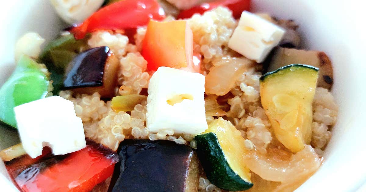 Quinoa salad Eggplants, zucchini, shallot, red and green pepper