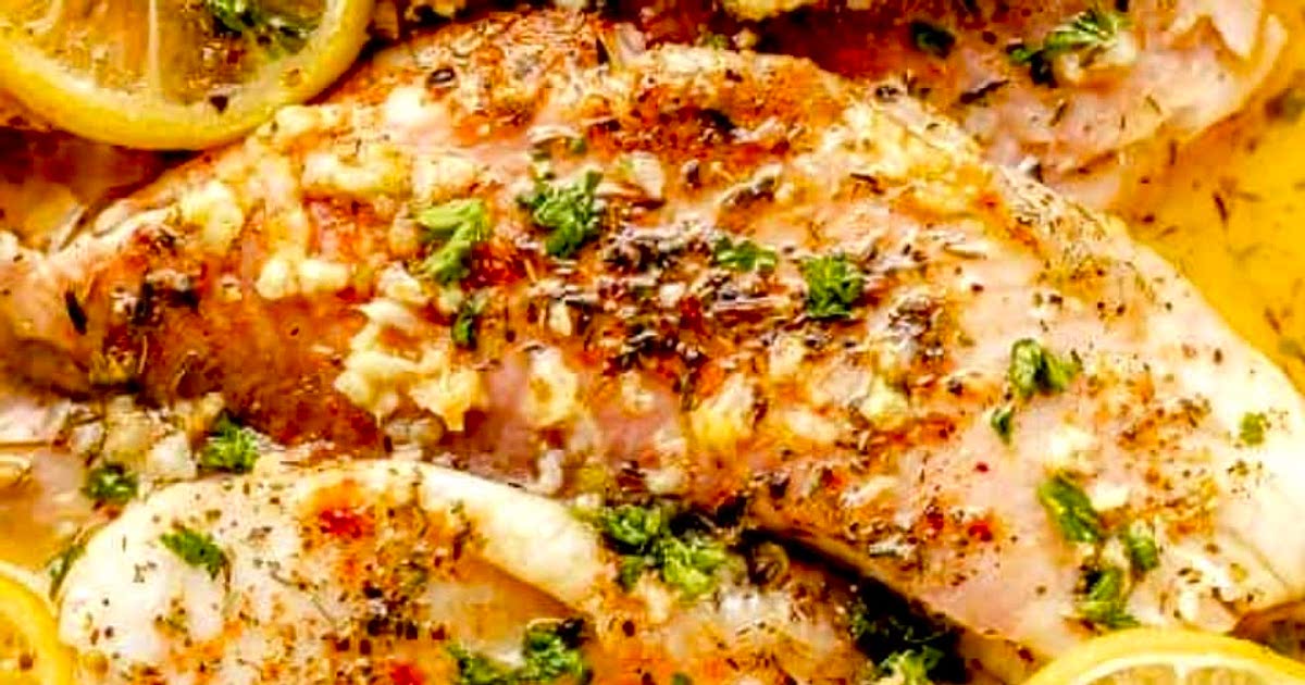 Baked Fish with Garlic Lemon Butter Sauce