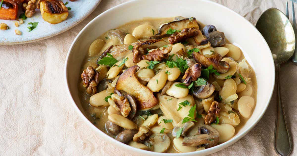 Mushroom Stroganoff and Roasted Roots PlantBased Magazine Recipe