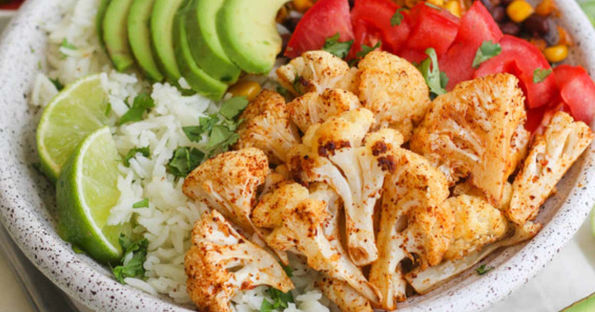 Roasted Cauliflower & Black Bean Burrito Bowl with Cilantro Lime Rice Recipe — Samsung Food