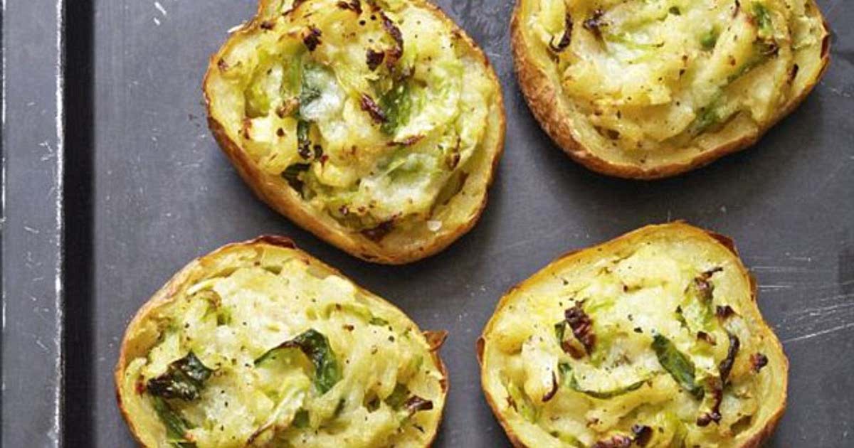 Food special Twicebaked bubble and squeak jacket potatoes Recipe