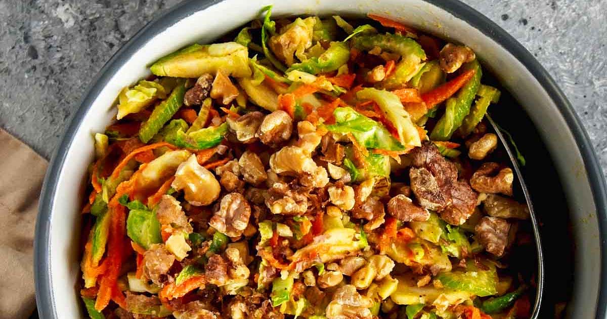Shredded Brussels Sprout Salad with Apple and Walnuts Recipe Samsung Food