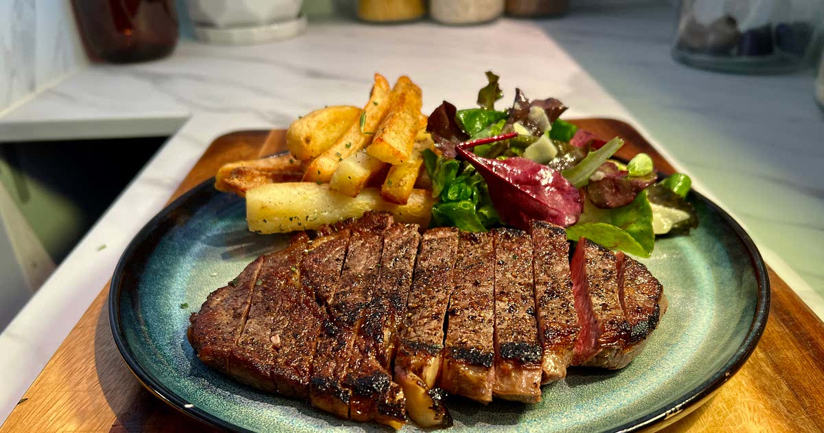 Ribeye Steak, Peppercorn Sauce, Rosemary Fries & Parmesan Salad. Recipe
