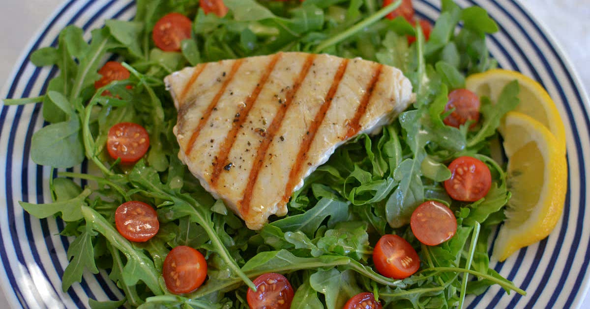 Grilled Swordfish and Arugula tomato Salad Recipe Samsung Food App