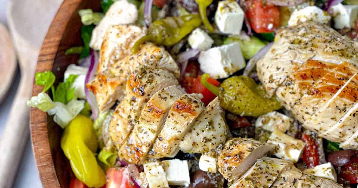 Greek Salad with Marinated and Grilled Chicken Recipe — Samsung Food