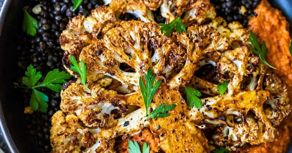Cauliflower Steaks with Romesco Sauce and Lentils Recipe Samsung Food