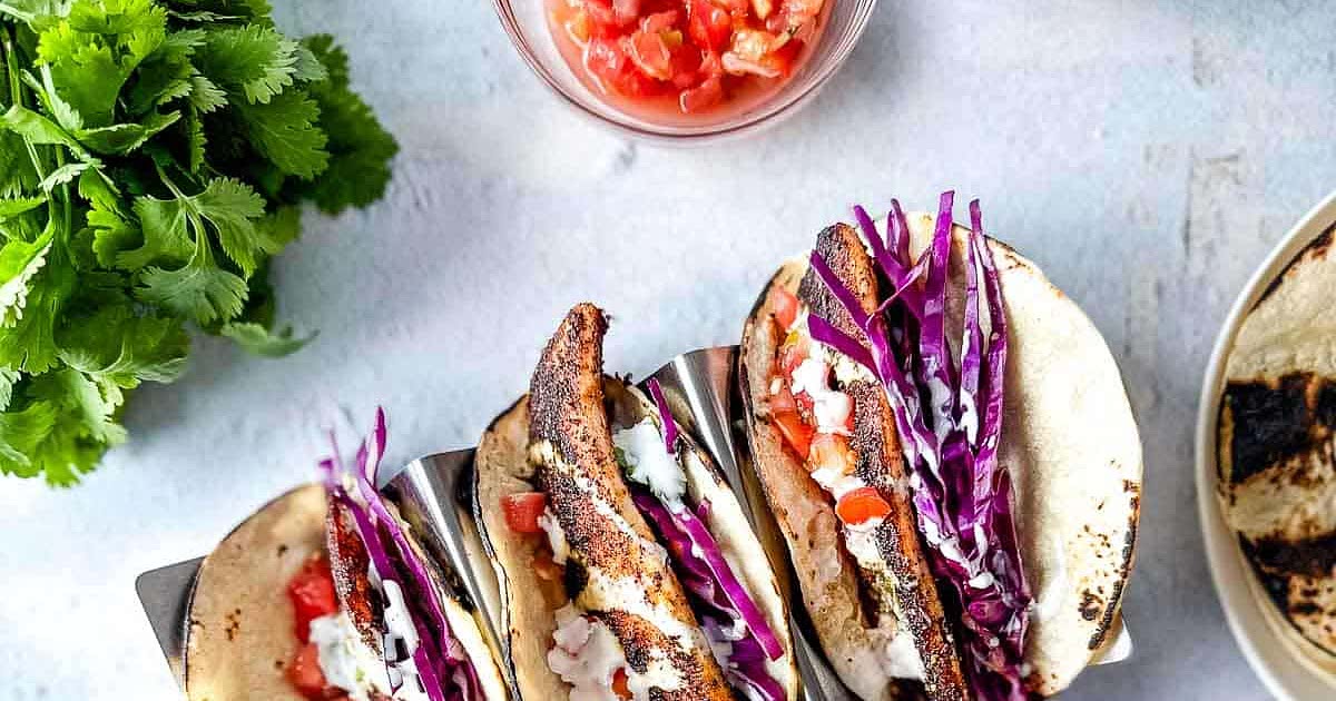 Blackened Redfish Tacos with Cilantro Lime Crema Recipe Samsung Food