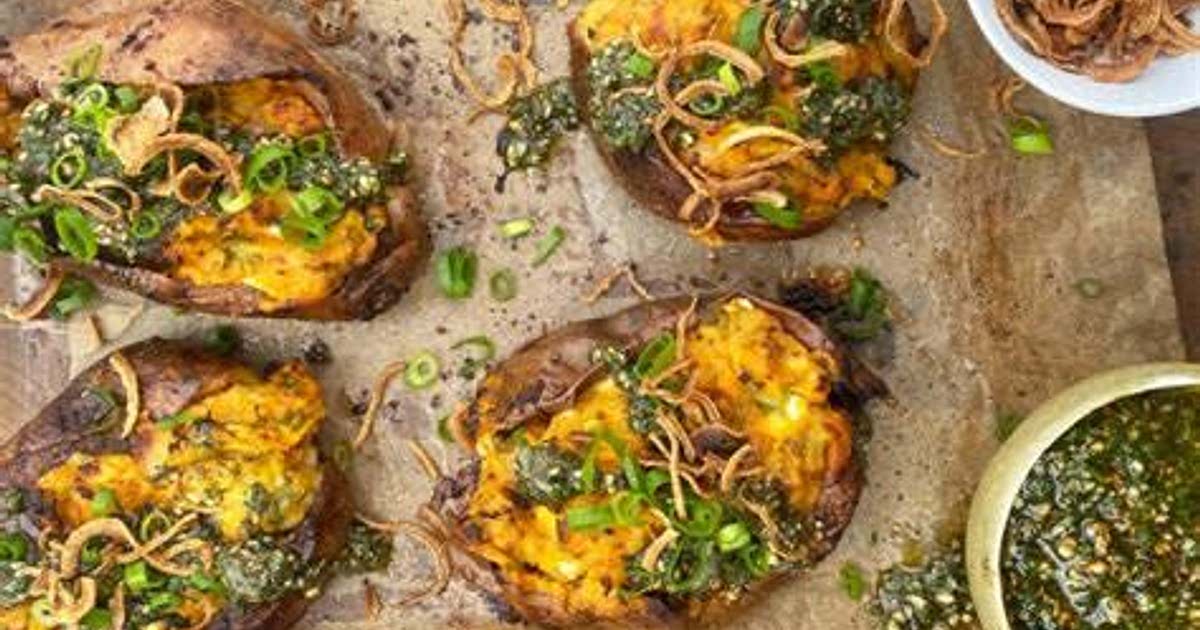 Twice baked feta potatoes with za'atar pesto Recipe Samsung Food App