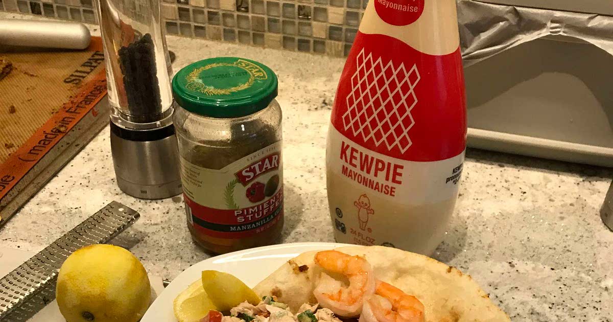 Tuna and shrimp salad with lemon zest, cucumber, and paprika Recipe