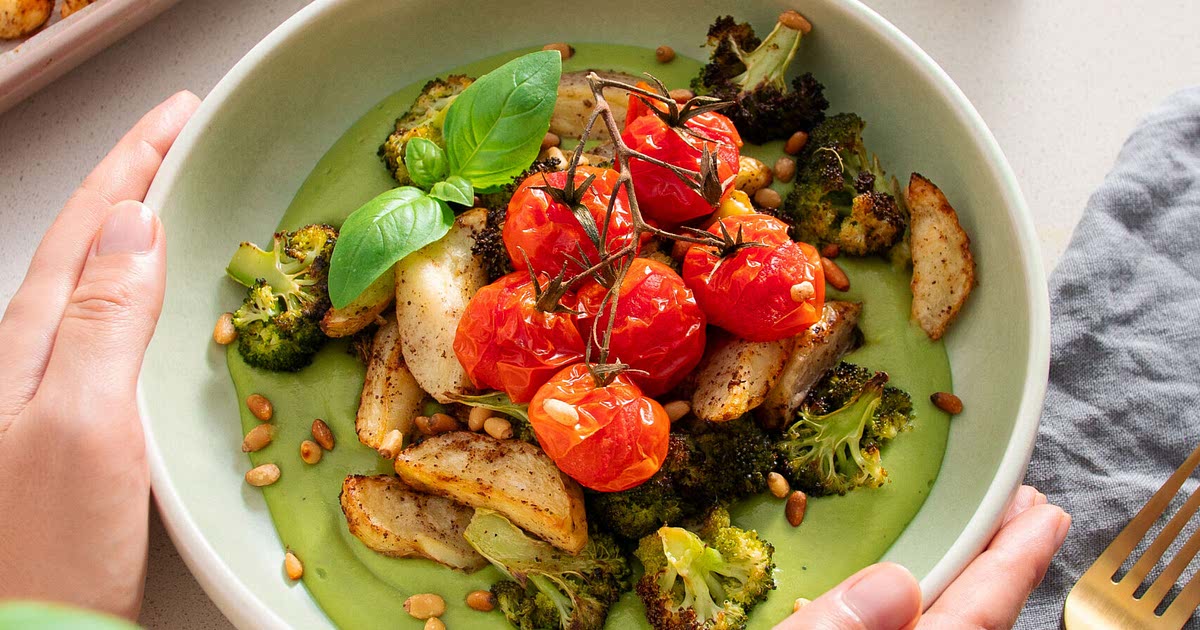 HighProtein Mediterranean Pesto Bowl Recipe Samsung Food