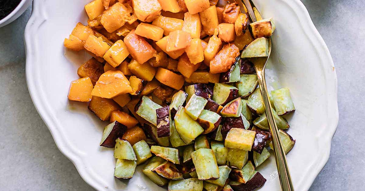 Roasted sweet potatoes and butternut squash recipe samsung food
