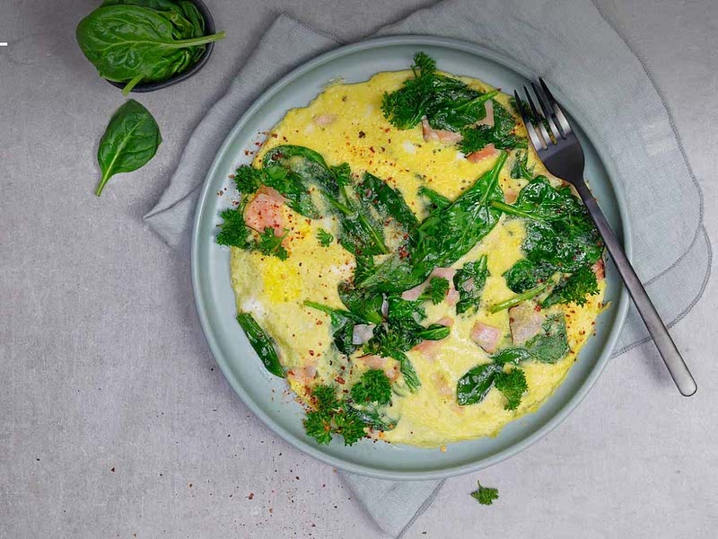 Omelet with spinach and turkey Recipe Whisk
