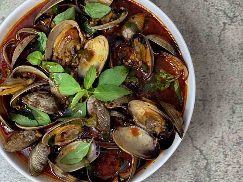 Chinese Spicy Basil Clams Recipe Whisk