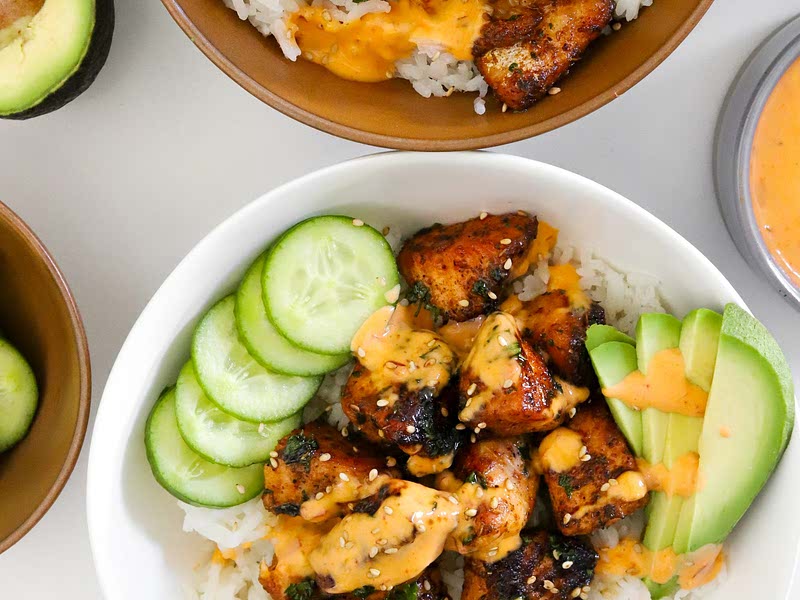 Sweet & Spicy Salmon Rice Bowl Recipe Whisk