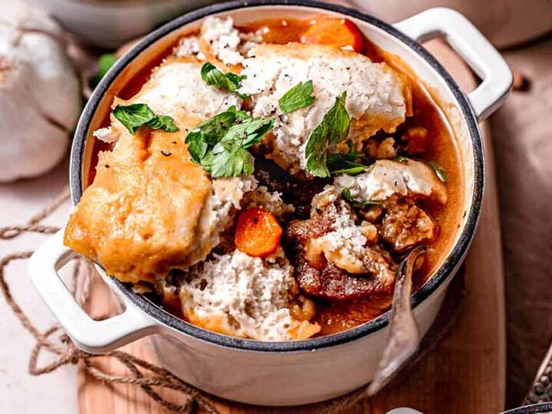 Hearty Vegan Beef Stew with Biscuits Recipe Whisk