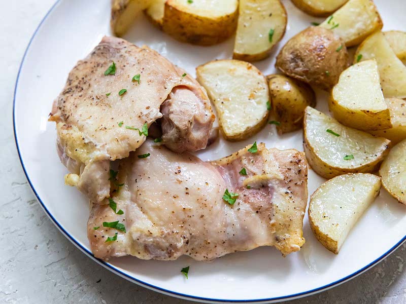 Air Fryer Chicken Thighs and Potatoes Recipe Whisk