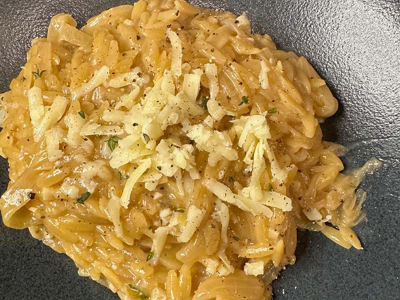 One Pan French Onion Orzo Recipe Whisk