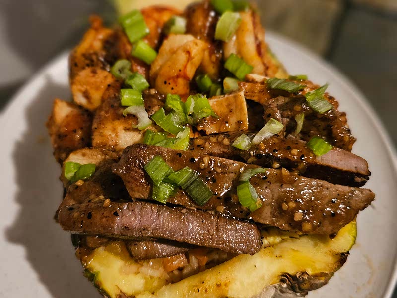 Trappin Trio Pineapple Bowls w/ pineapple dragonfruit teryaki glaze